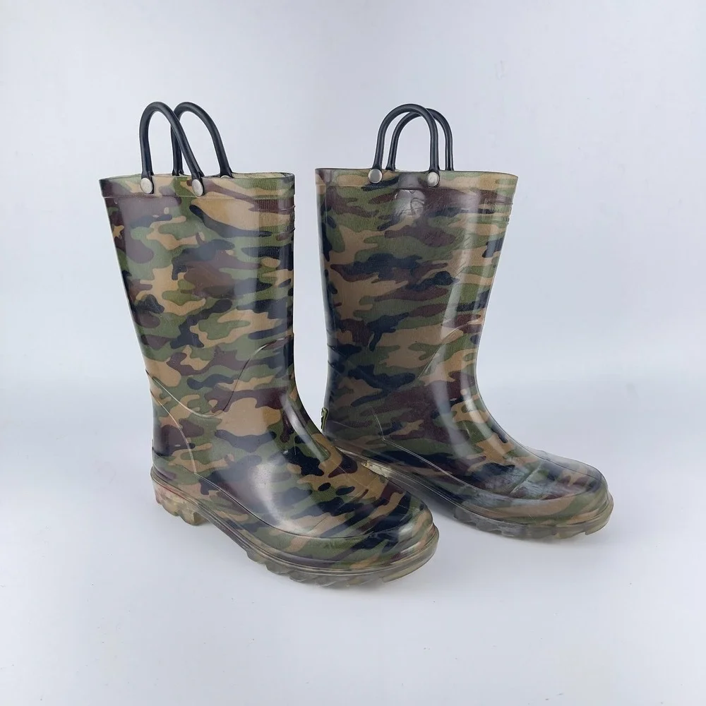 Western Chief Rain Boots Kids 13/1 Multi‎ Camo Lighted Waterproof Pull On Straps